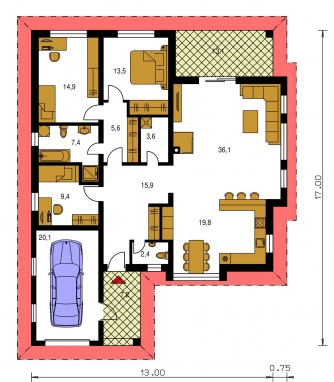 Mirror image | Floor plan of ground floor - BUNGALOW 117